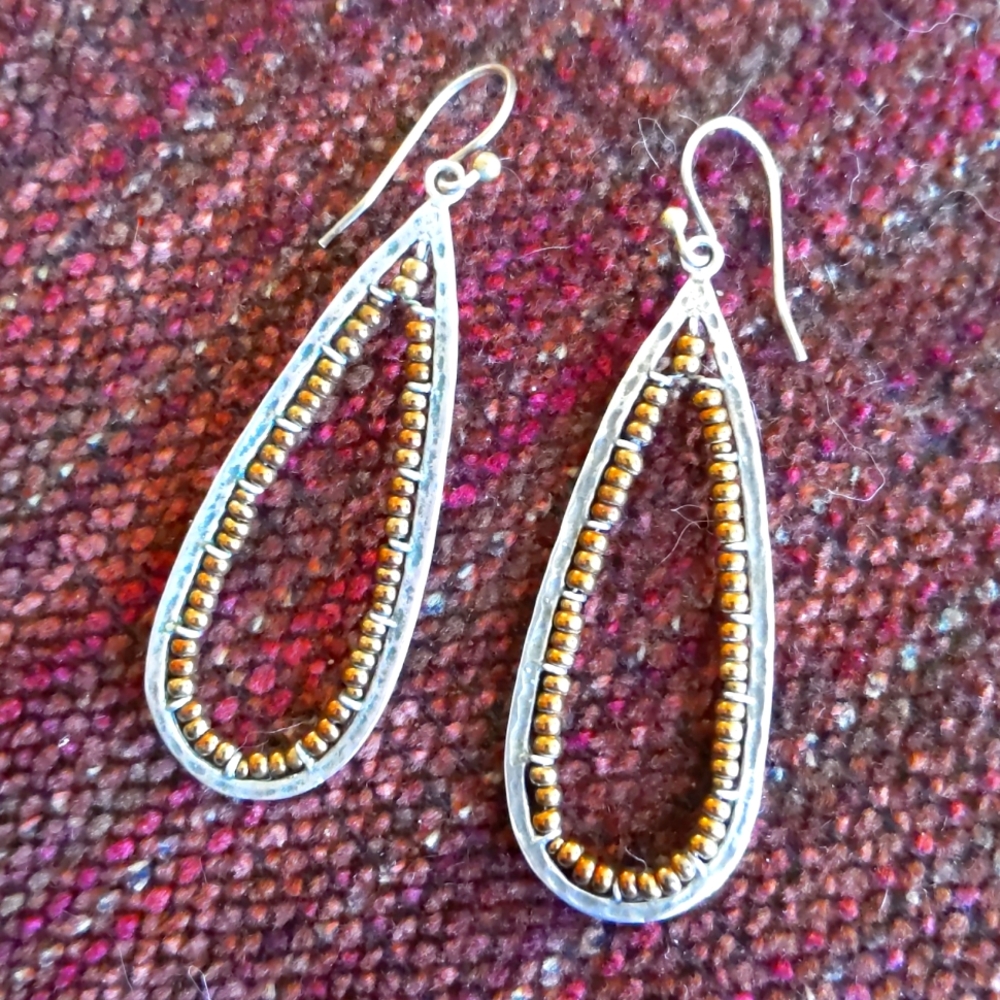 Vintage Silpada Sterling Silver Bronze Seed Bead Earrings